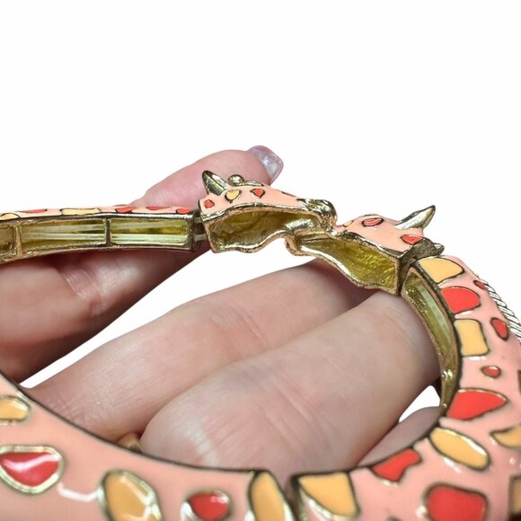 Vintage 1970s Pink Enamel Giraffe Head Stretch Bracelet – Whimsical Statement Je - Picture 6 of 12